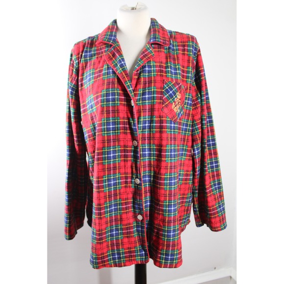 Lauren Ralph Lauren Other - Lauren Ralph Lauren L Red Plaid Fleece Long Sleeve Button Front Pajama Top